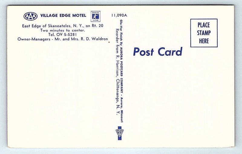 SKANEATELES, NY New York ~ VILLAGE EDGE MOTEL  c1950s  Onondaga County  Postcard