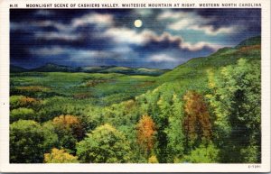 Postcard NC Moonlight Scene of Cashiers Valley Whiteside Mountain