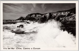 Viña del Mar Chile Camino a Concon Ocean Scene Black & White RPPC Postcard H75