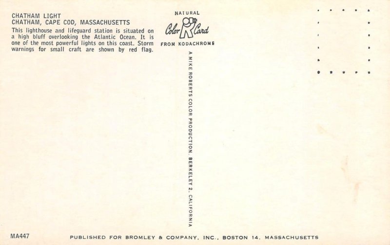 CHATHAM LIGHT Cape Cod, MA Lighthouse Lifeguard Station c1950s Vintage Postcard