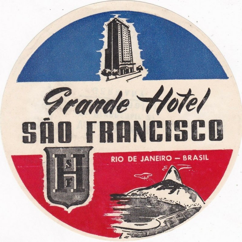 Brasil Rio De Janeiro Grande Hotel Sao Francisco Vintage Luggage Label sk4670