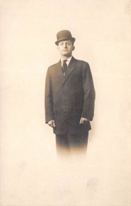 Pittsburgh Pennsylvania c1910 RPPC Real Photo Postcard Man Hat Suit