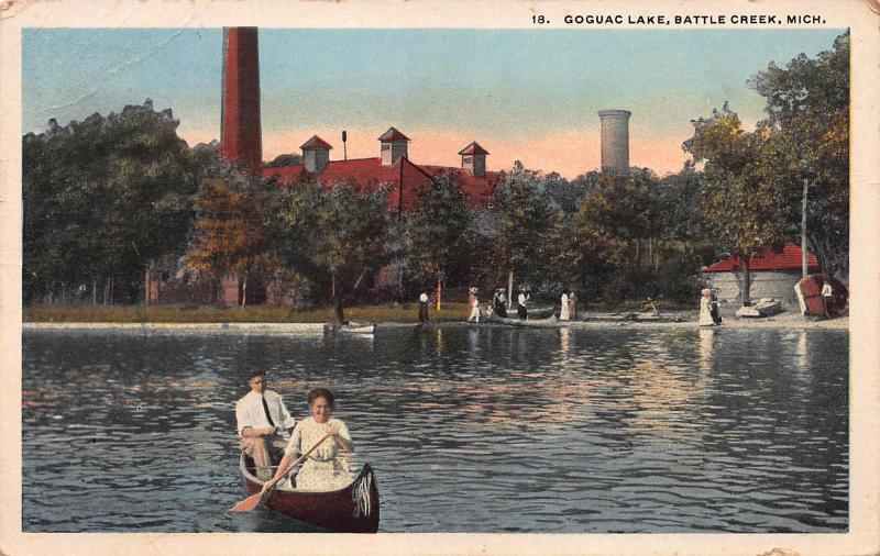 Goguac Lake, Battle Creek, Michigan, Early Postcard, Used in 1918