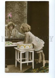 497529 Charming Girl near Huge MIRROR Vintage PHOTO postcard 1913 year