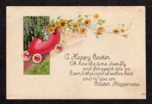 Happy Easter Postcard Rabbit Bunny Driving EGG Car PC