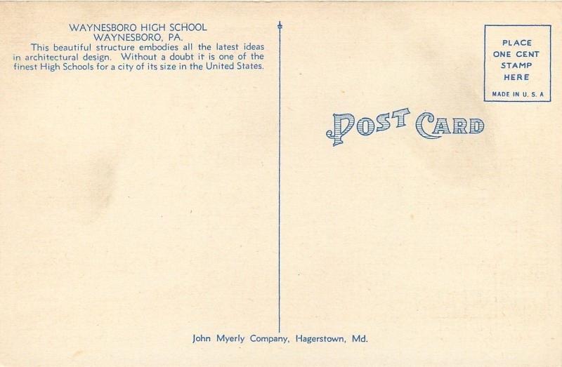 Waynesboro PA~Waynesboro High School~1940 Postcard