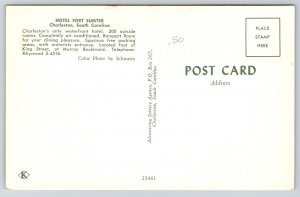 Charleston SC~Hotel Fort Sumter~Skyline~Dock~Tour Boats~Bridge~1950s Postcard