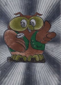 Percy The Owl at Paultons Park Hampshire Metallic Postcard