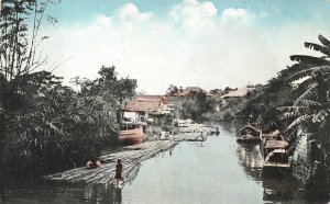 PACO ESTERO MANILA PHILIPPINES ISLANDS LOGGING POSTCARD (c. 1920s)