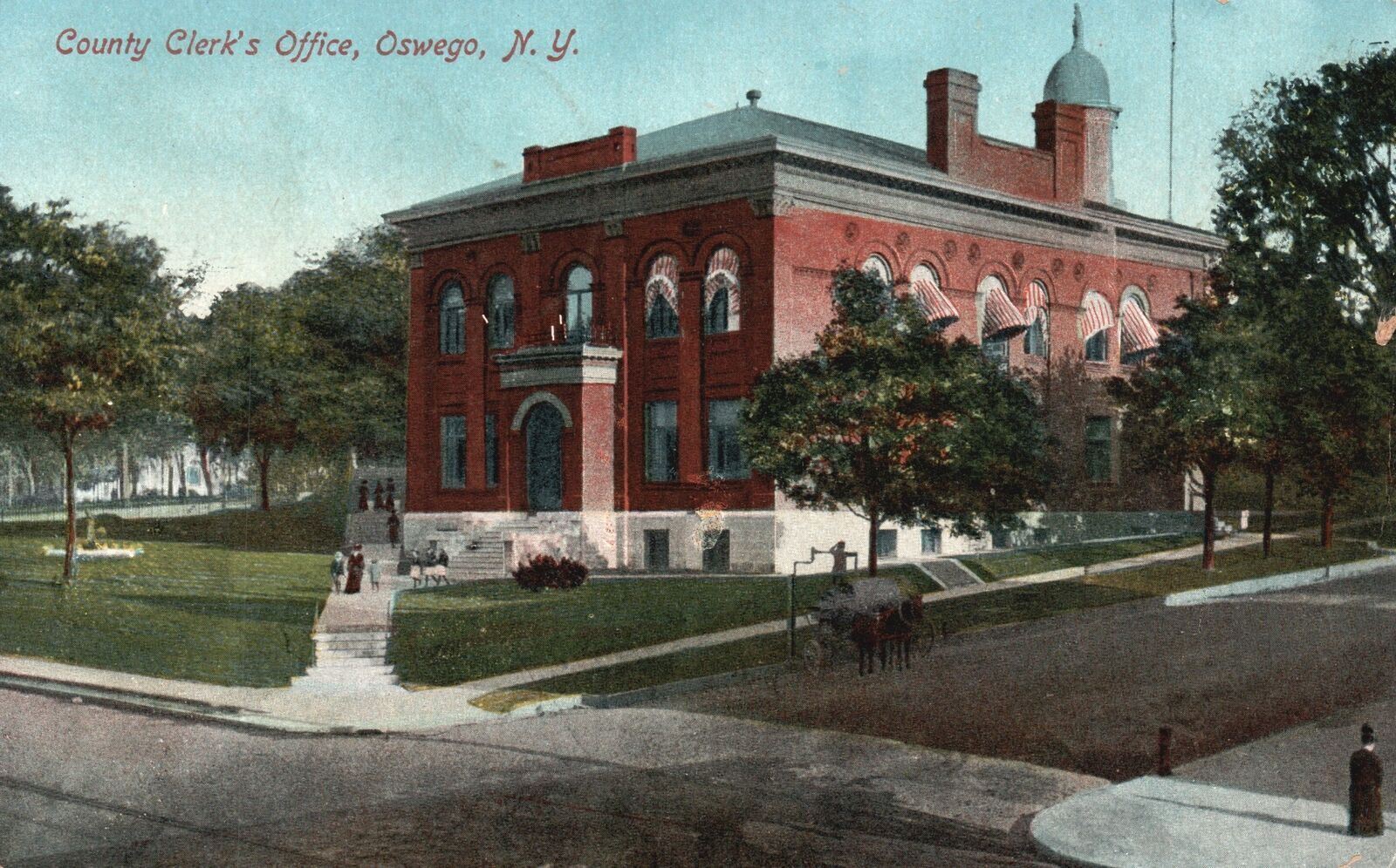 Vintage Postcard 1915 County Clerk's Office Stairway Entrance Oswego