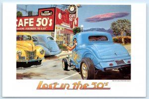 Artist Signed KENT BASH ~Retro Roadside CAFE 50's Cool Cars 1986 ~4x6 Postcard