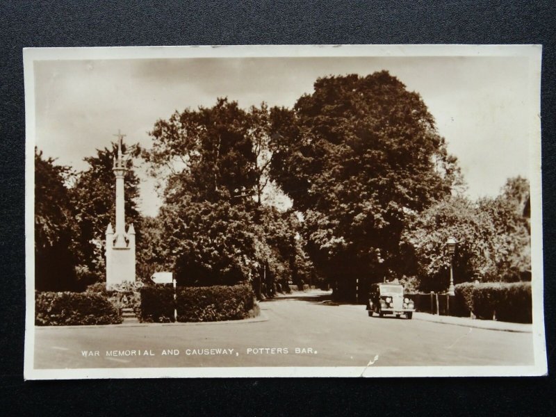 Hertfordshire 2 x POTTERS BAR War Memorial & Oakmere Lake c1940s RP PC by Boddy Europe