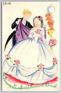 French A/S J Duche~ART DECO~Lady Of The Camellias et Lover Armand Duval~c1940s