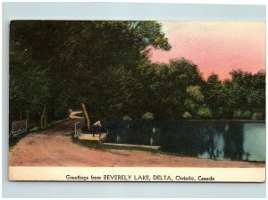 Postcard Canada Ontario Delta Beverely Lake Greetings Linen #2  G08