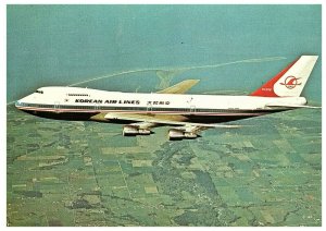 Aerial View Korean Air Lines Boeing 747B airline issued Airplane Postcard