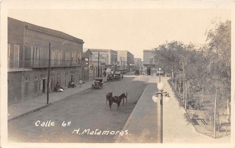 D76/ H. Metamoras Mexico Real Photo RPPC Postcard Tamps c1920s Calle 6a