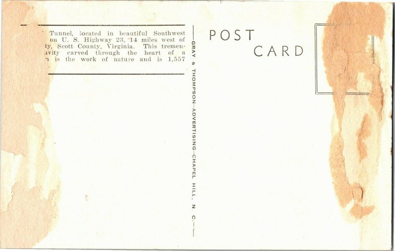 Natural Tunnel Near Gate City VA U.S. Hwy 23 Vintage Postcard D05