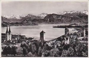 Switzerland Luzern Hofkirche Museggtuerme und die Alpen Real Photo