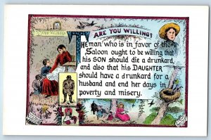 Are You Willing Anti Saloon Moral Illustration Temperance Prohibition Postcard