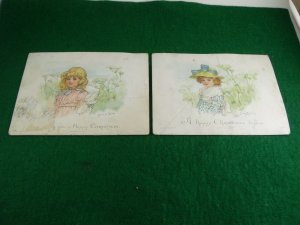 Lot of Two Hildesheimer & Faulkner Christmas Victorian Cards Lovely Children