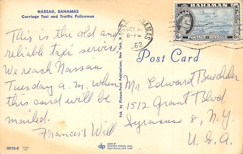 Carriage Taxi and Traffic Policeman Nassau in the Bahamas 1963 