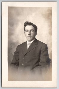 RPPC Handsome Young Man With Cool Hair Studio Photo Postcard B39