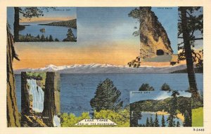 Emerald Bay Cave Rock LAKE TAHOE Zephyr Cove Multiview c1940s Vintage Postcard