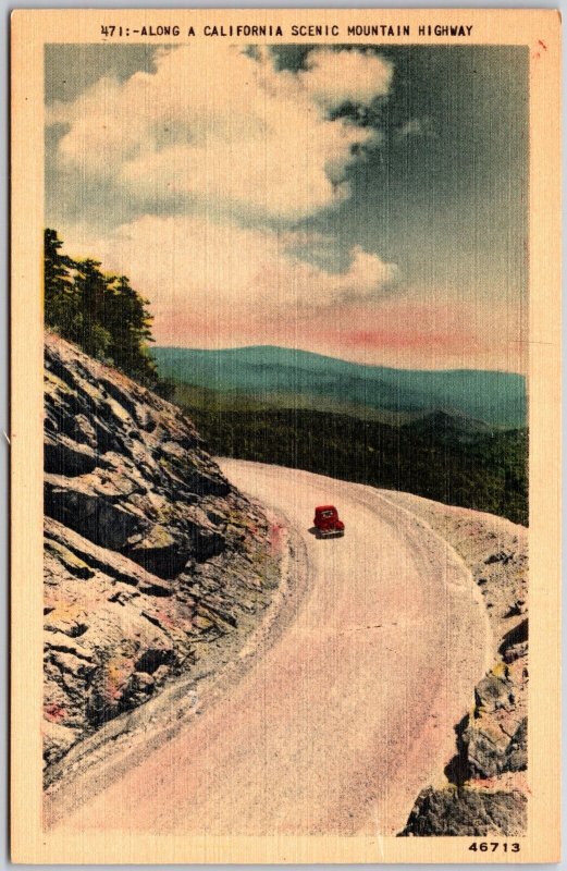 California CA, Along a Calif Scenic Mountain Highway, Roadway, Vintage Postcard