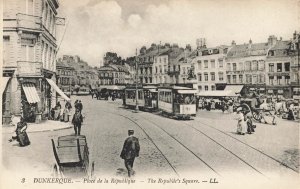 DUNKERQUE FRANCE~PLACE de la REPUBLIQUE-REPUBLIC'S SQUARE-TRAMS~PHOTO POSTCARD