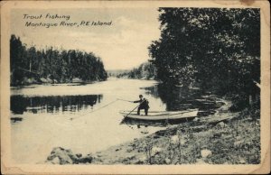 Montague River Prince Edward Island PEI Trout Fishing Vintage Postcard