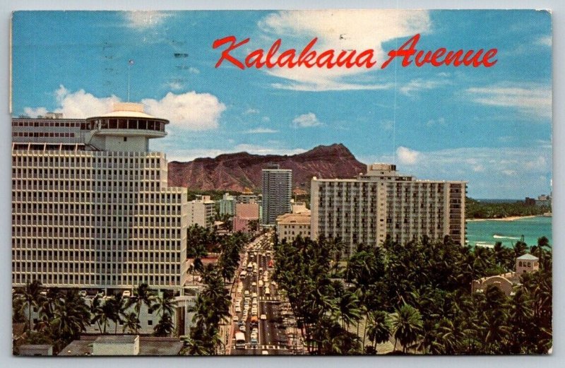 Kalakaua Avenue Hawaii - 1973  - Postcard