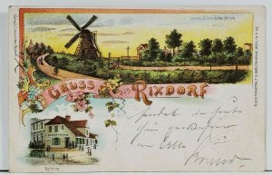 Germany Gruss aus RIXDORF Historic Mill Multi View c1900 Berlin Postcard L1