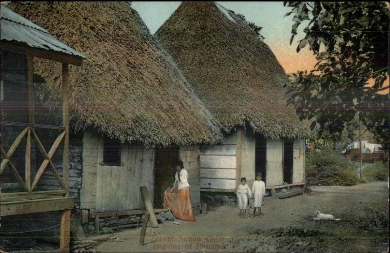 Chiman Interior of Panama Street Scene Native Homes c1910 Postcard