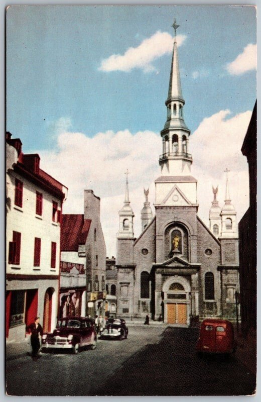 Postcard Montreal Quebec Canada Bonsecours Church Cars 1950s Chrome