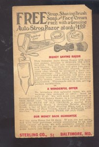 BALTIMORE MARYLAND FREE STROP SHAVING CREAM BRUSH ADVERTISING POSTCARD