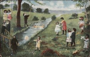 Multiple Baby Birth Fertility Fantasy c1910 Postcard - Stream Side