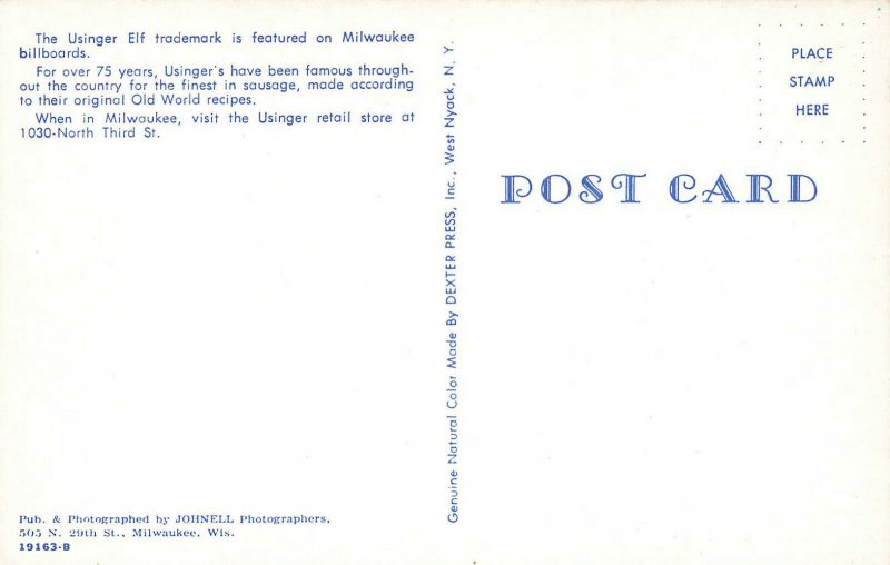 Milwaukee WI  The Usingers Elf Trademark Billboard Postcard