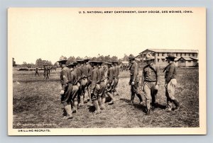 Drilling Recruits Army Cantonment Camp Dodge Des Moines Iowa IA WWI Postcard