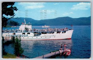 MV Mohican, MV Ticonderoga, Bolton Landing Dock, Lake George NY, 1950 Postcard