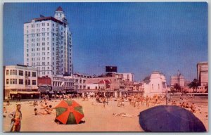 Long Beach California 1950s Postcard Rainbow Pier Hotels Sand Beach