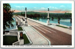 Vtg Harrisburg Pennsylvania PA Market Street Bridge Susquehanna River Postcard