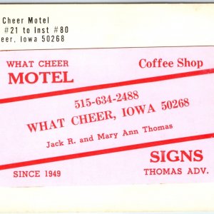 c1960s What Cheer, IA Motel Advertising Business Card Postcard Mary Thomas A149