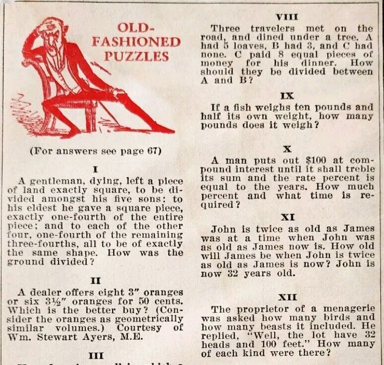 Old Fashioned Puzzles Riddles 1965 Almanac Trivia Questions Ephemera ...