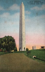 Vintage Postcard 1930's Naval Monument National Military Park Vicksburg Miss.