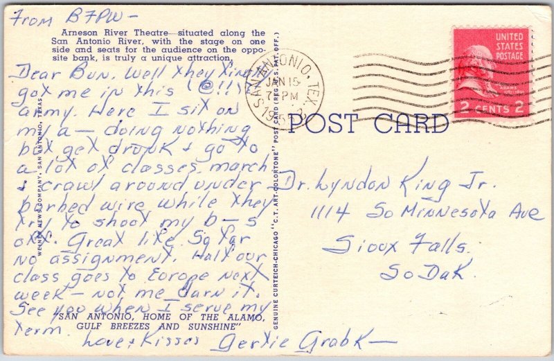 1953 Arneson River Theater San Antonio River Texas Canal Bridge Posted Postcard