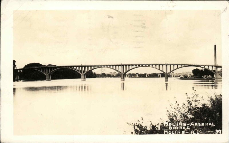 Moline Illinois IL Moline Arsenal Bridge Real Photo RPPC Vintage Postcard