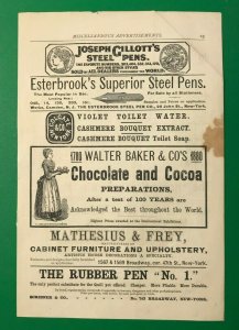 1880 Colgate Co. Steel Pens Chocolate Cocoa Victorian Original Print Ads 2v1-104 