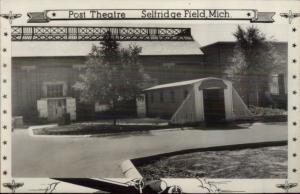 Selfridge Field MI Post Theatre Airplane Border Real Photo Postcard