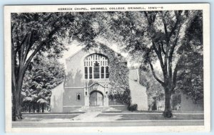 GRINNELL, IA Iowa ~ Grinnell College HERRICK CHAPEL  c1940s Linen Postcard