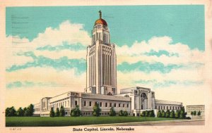 Vintage Postcard 1944 State Capitol Building Landmark Lincoln Nebraska Art Tone